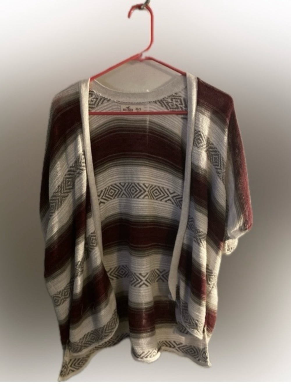 Hollister Striped Short-Sleeve Cardigan - Burgundy & Cream Women’s Size XS